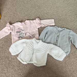 Disney Kids Minnie Mouse Pink, Gray, and White Sweater Trio